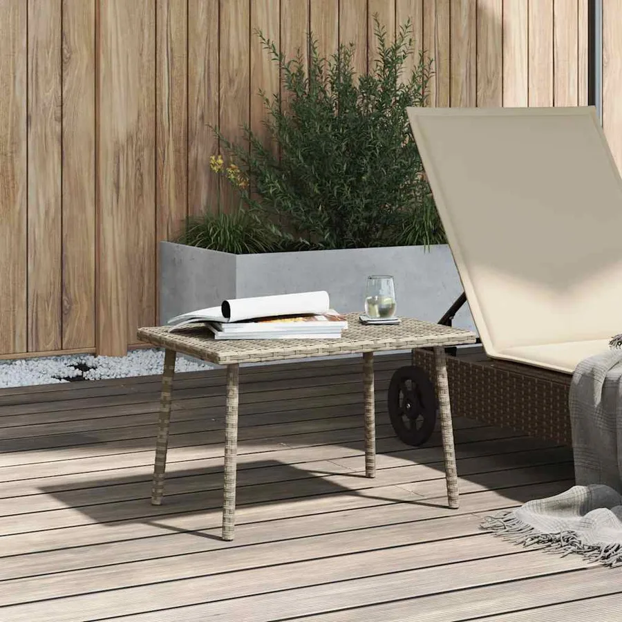 Table basse de jardin rectangulaire gris clair résine tressée - 3