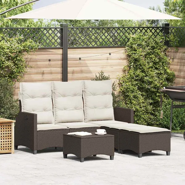 Salon de jardin 3 pcs avec coussins forme L marron polyrotin