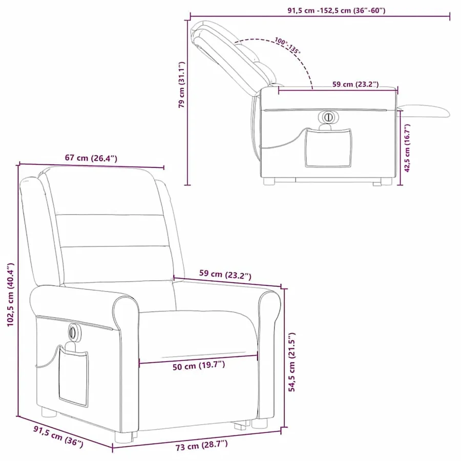 Fauteuil inclinable de massage électrique Crème Tissu - 17