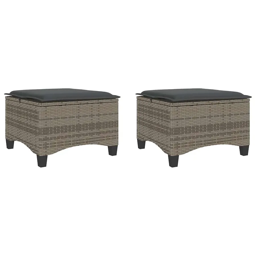 Tabourets jardin coussins 2 pcs gris 55x55x36 cm résine tressée - 2