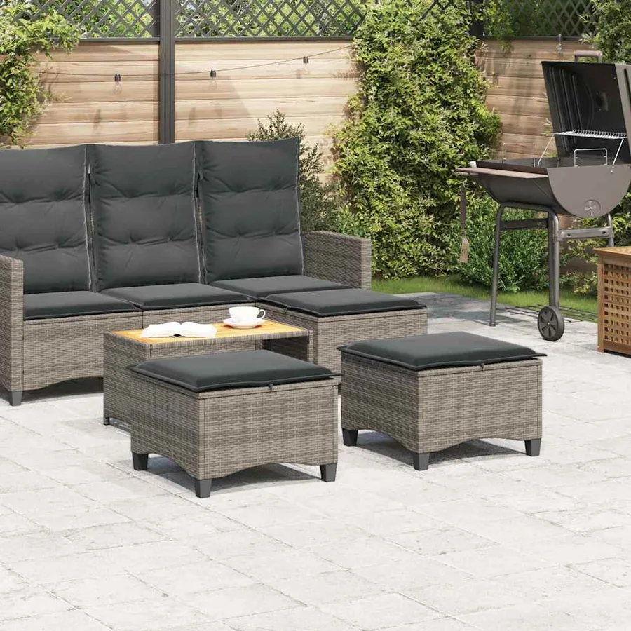 Tabourets jardin coussins 2 pcs gris 55x55x36 cm résine tressée - 3