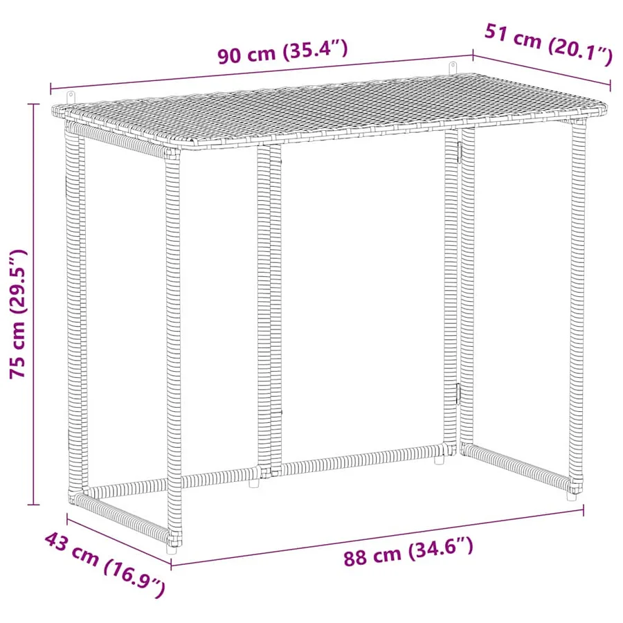 Table de jardin pliante beige 90 x 51 x 75 cm polyrotin - 10