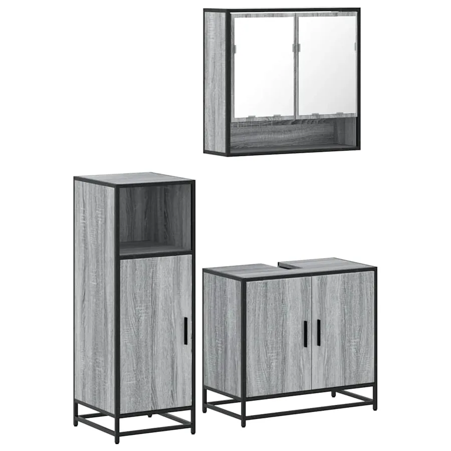 Ensemble de meubles de salle de bain 3 pcs Sonoma gris - 2