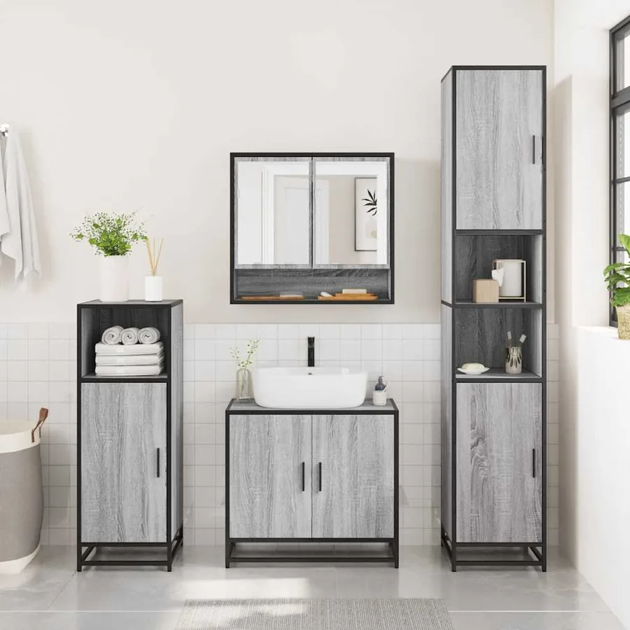 Ensemble de meubles de salle de bain 3 pcs Sonoma gris - 3
