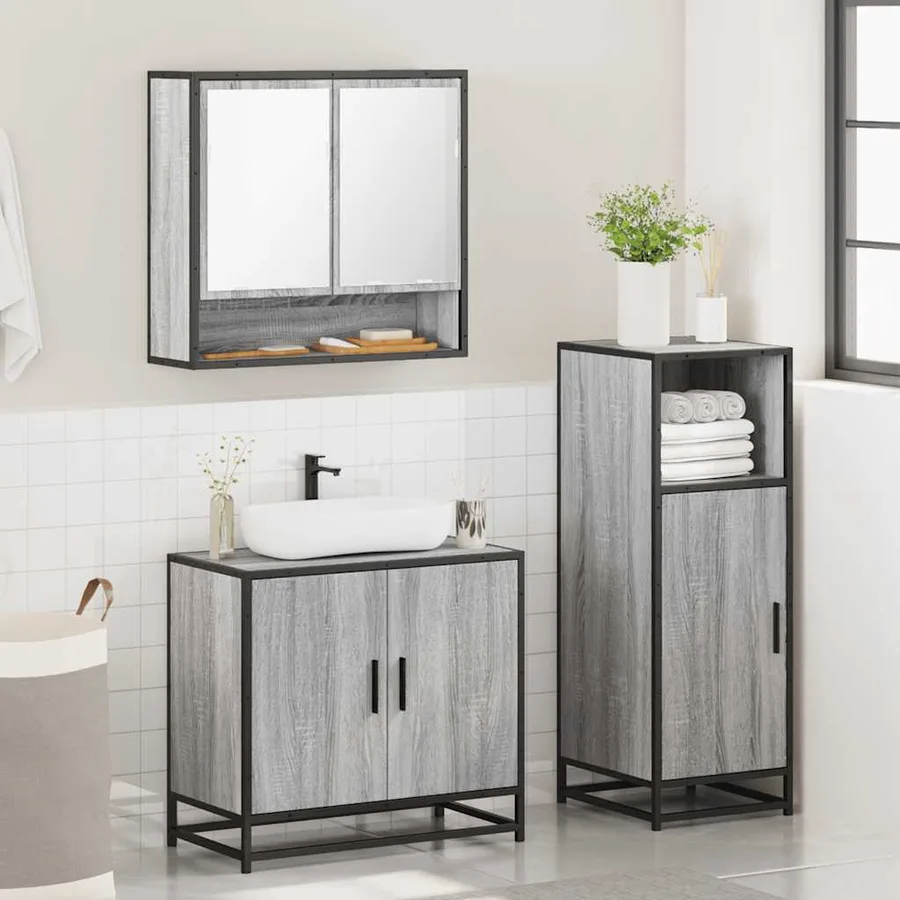 Ensemble de meubles de salle de bain 3 pcs Sonoma gris - 4