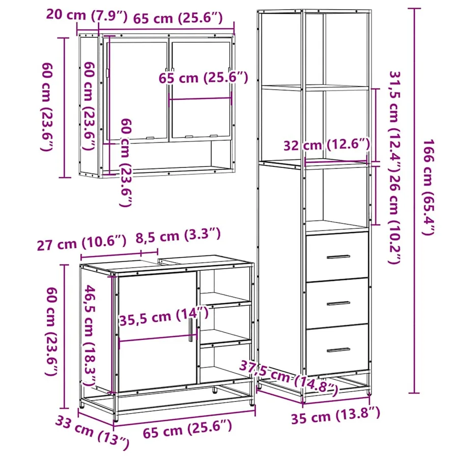 Ensemble de meubles de salle de bain 3 pcs Chêne fumé - 11