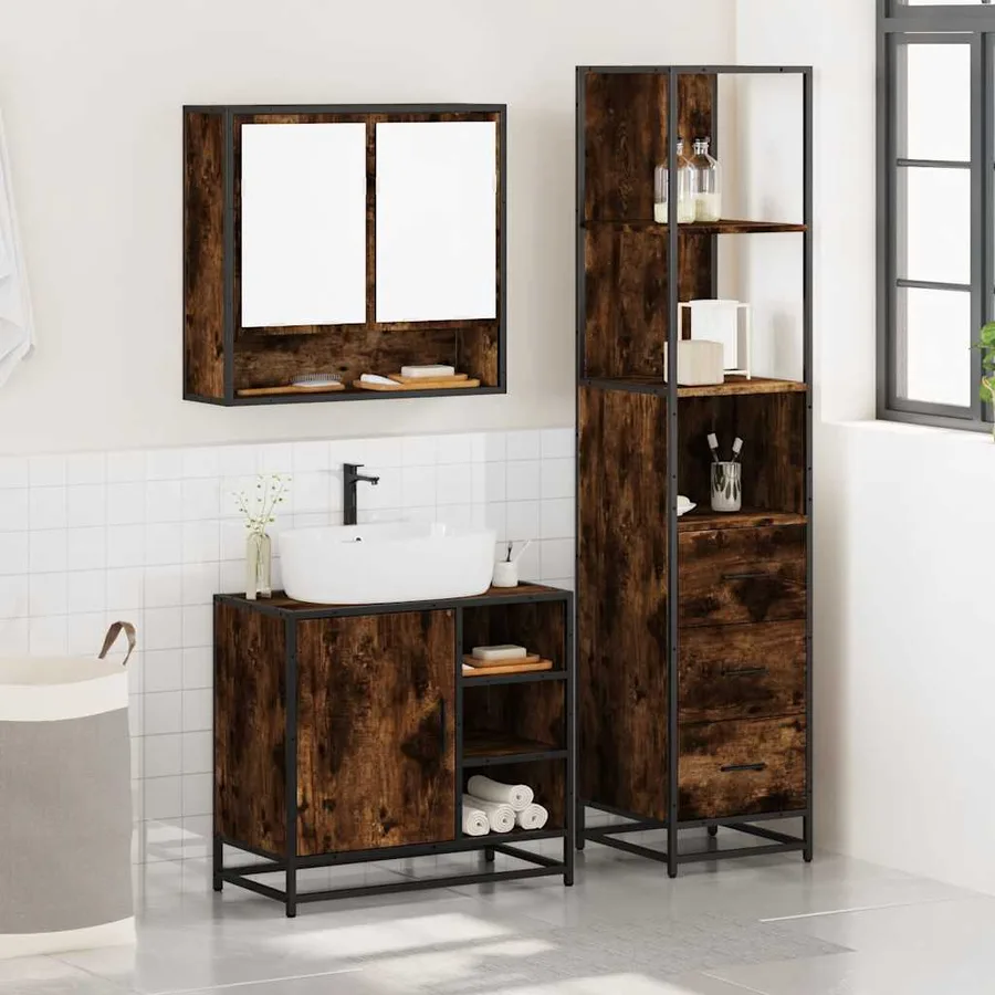 Ensemble de meubles de salle de bain 3 pcs Chêne fumé - 3