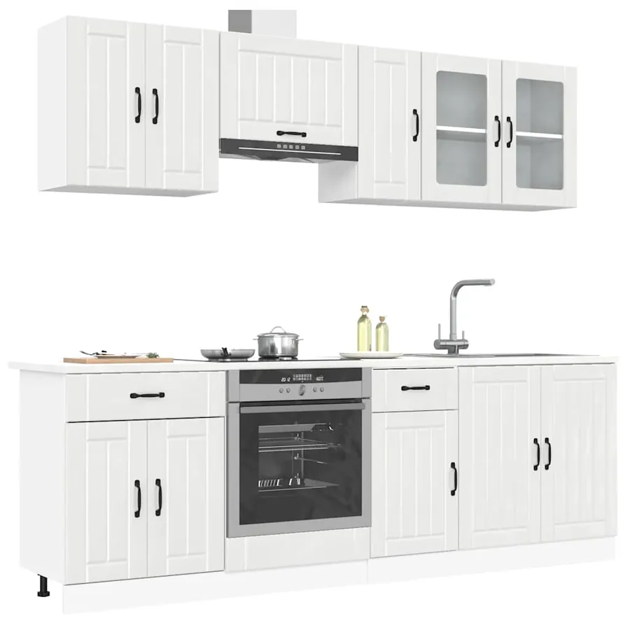 Ensemble de 8 meubles de cuisine "Lucca" en bois d'ingénierie blanc brillant