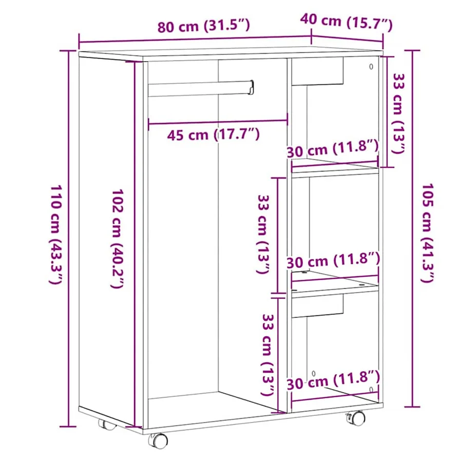 Armoire en chêne noir 80x40x110 cm Bois d'ingénierie - 10