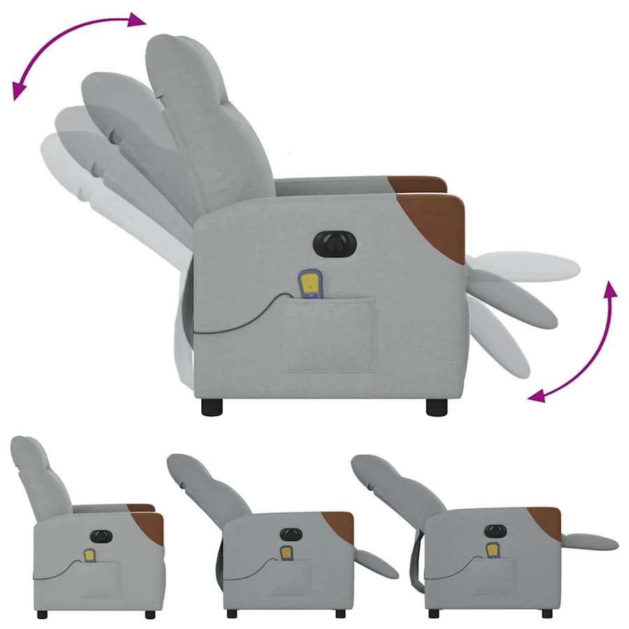 Fauteuil de massage inclinable électrique gris clair tissu - 8