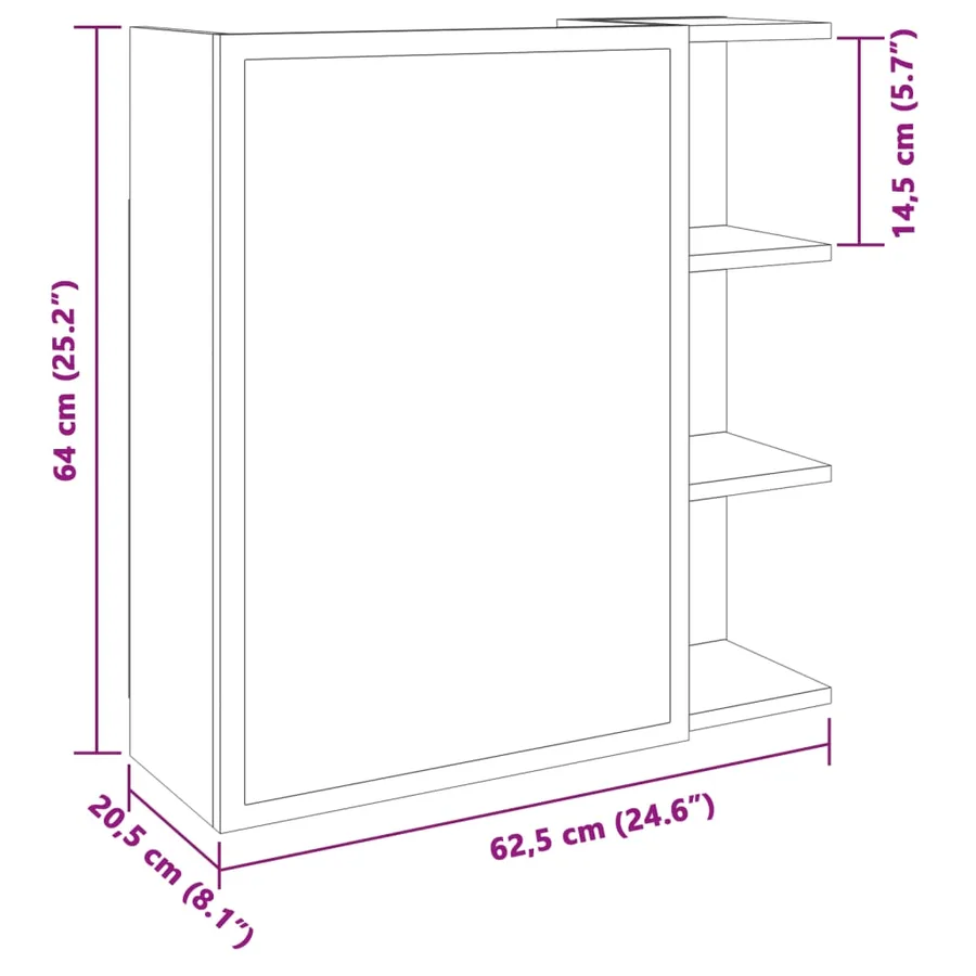 Armoire à miroir de salle de bain vieux bois 62,5x20,5x64 cm - 12