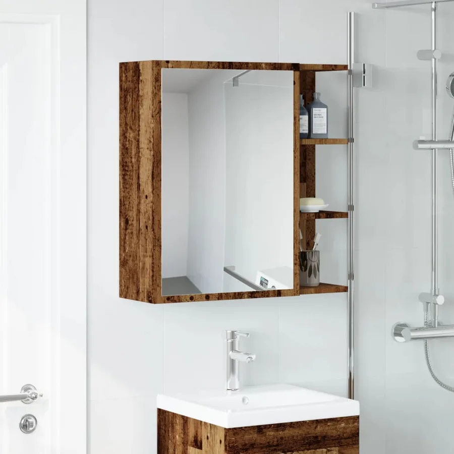 Armoire à miroir de salle de bain vieux bois 62,5x20,5x64 cm - 3