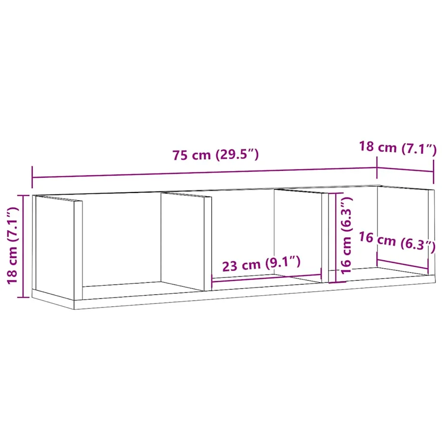 Étagère murale à CD vieux bois 75x18x18 cm bois d'ingénierie - 9