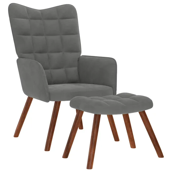 Fauteuil relax avec tabouret en velours gris foncé