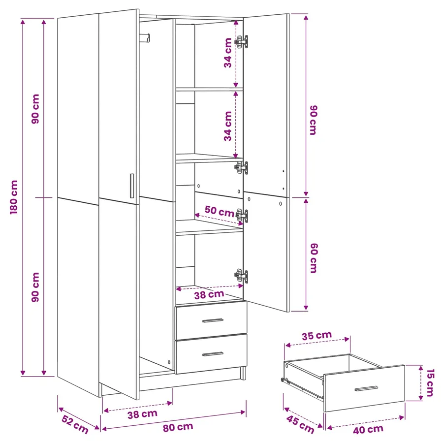 Armoire Chêne noir 80 x 52 x 180 cm Bois d'ingénierie - 13