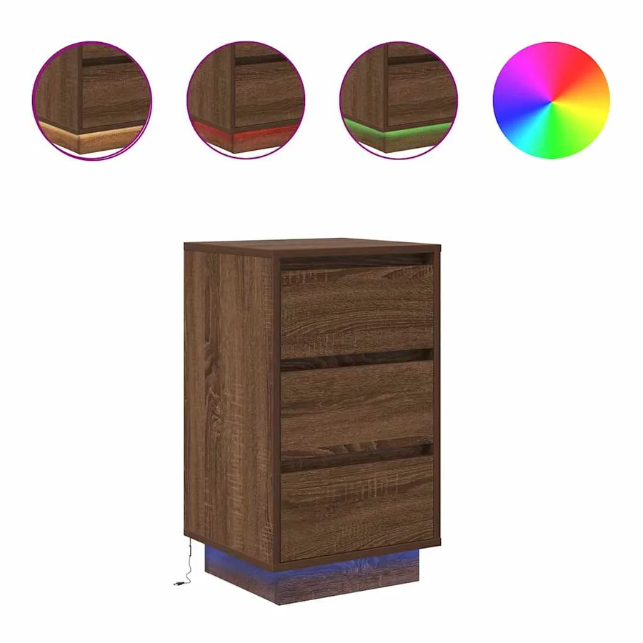 Table de chevet avec lumières LED chêne marron 38x34x65 cm - 2