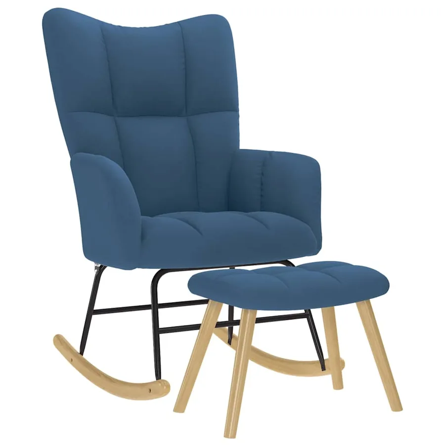 Chaise à bascule avec repose-pied Bleu Tissu
