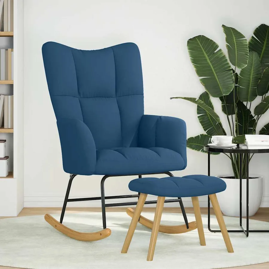 Chaise à bascule avec repose-pied Bleu Tissu - 2