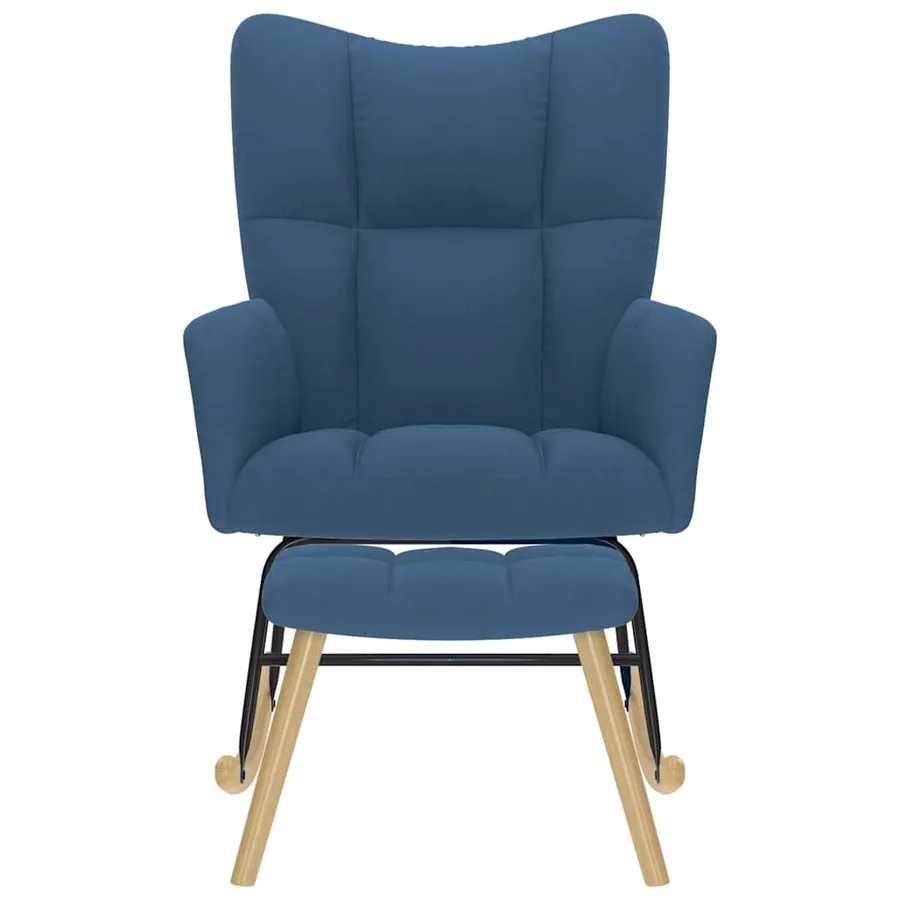 Chaise à bascule avec repose-pied Bleu Tissu - 3