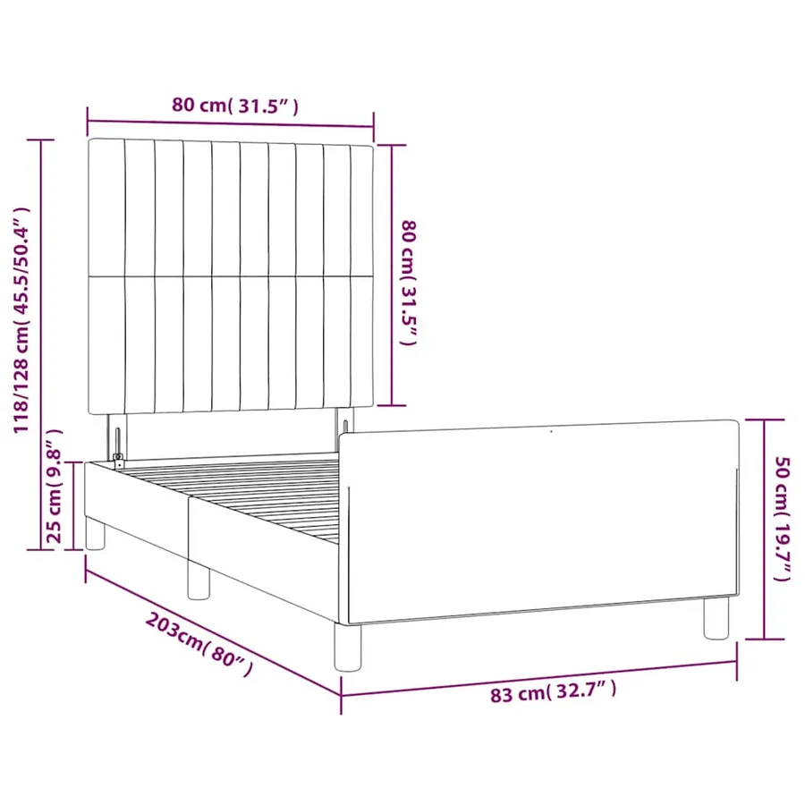 Cadre de lit sans matelas noir 80x200 cm tissu - 14