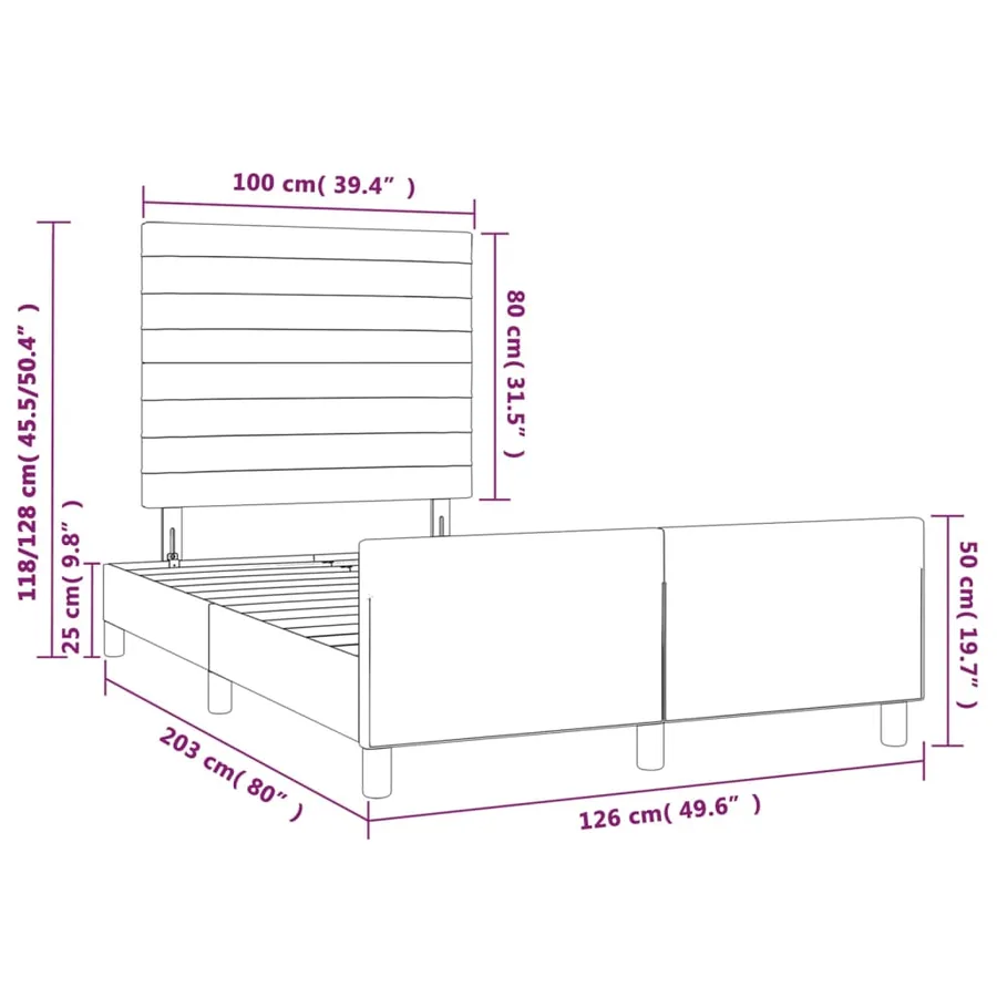 Cadre de lit sans matelas marron foncé 120x200 cm tissu - 14