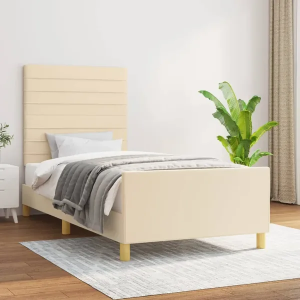 Cadre de lit sans matelas crème 80x200 cm tissu