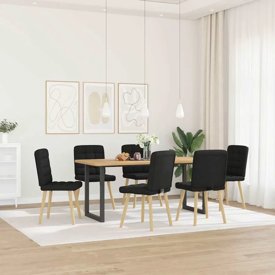 Chaises à manger lot de 6 noir tissu - 2