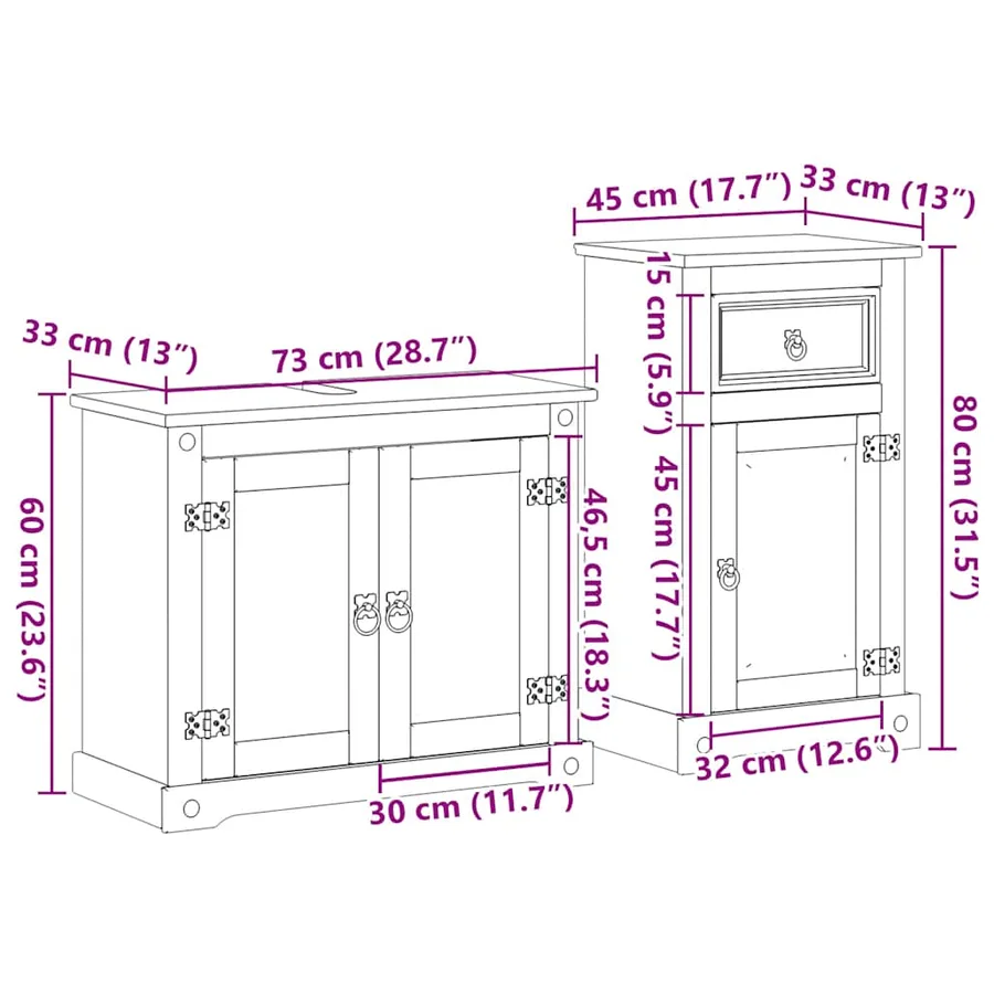 Ensemble de meubles salle de bain 2 pcs Corona bois pin massif - 10