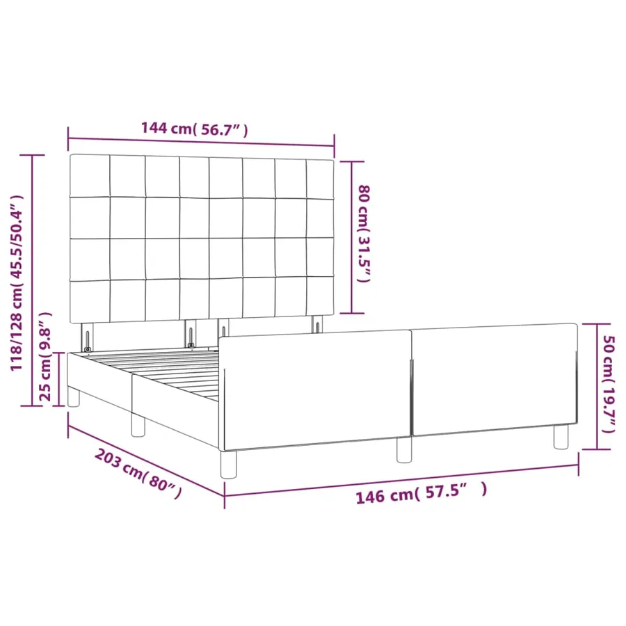 Cadre de lit sans matelas marron foncé 140x200 cm tissu - 14