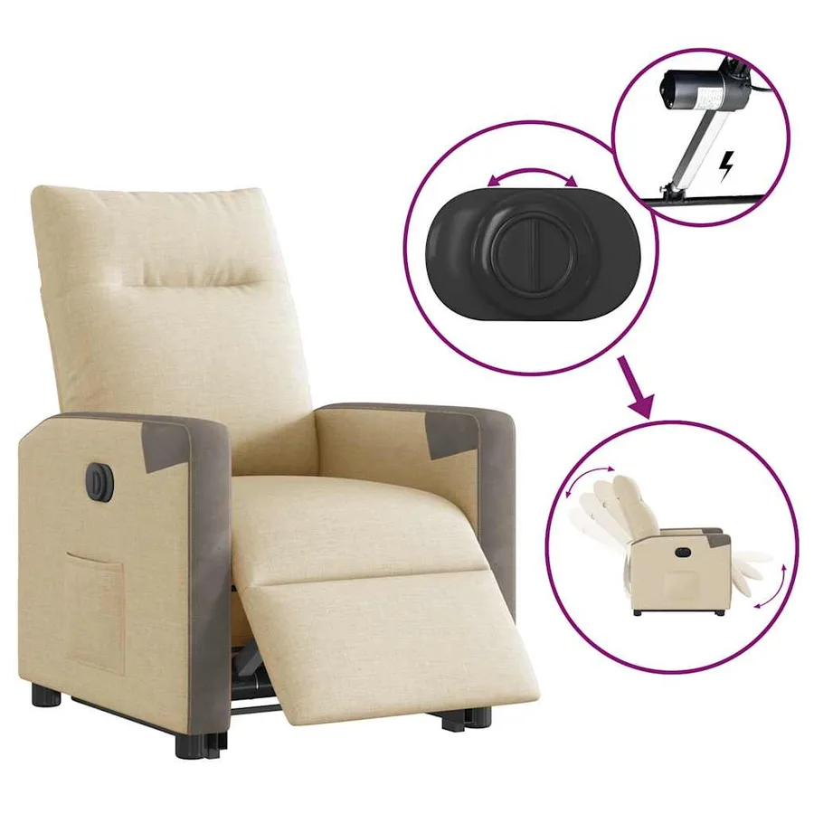Fauteuil inclinable électrique crème tissu - 10