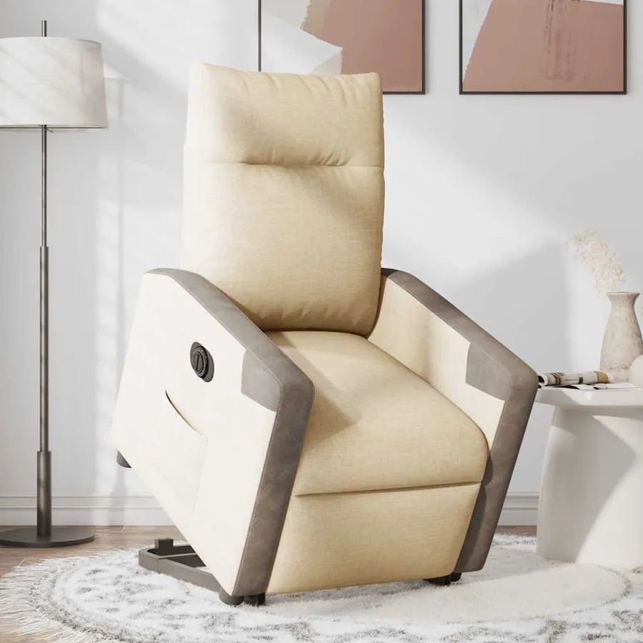 Fauteuil inclinable électrique crème tissu - 3