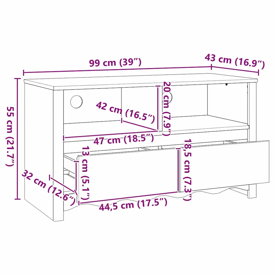 Meuble TV Drammen Blanc 99 x 43 x 55 cm Bois de pin massif - 12