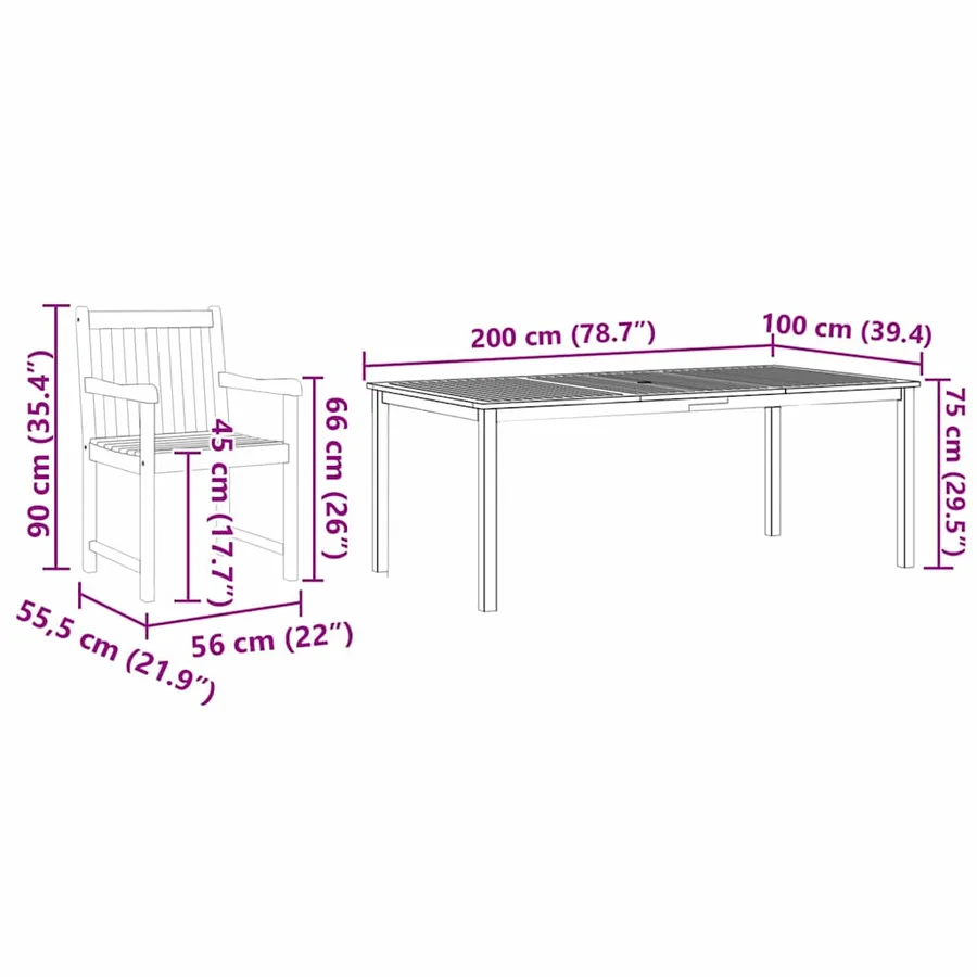 Ensemble de salle à manger pour jardin 9 pcs Marron - 12