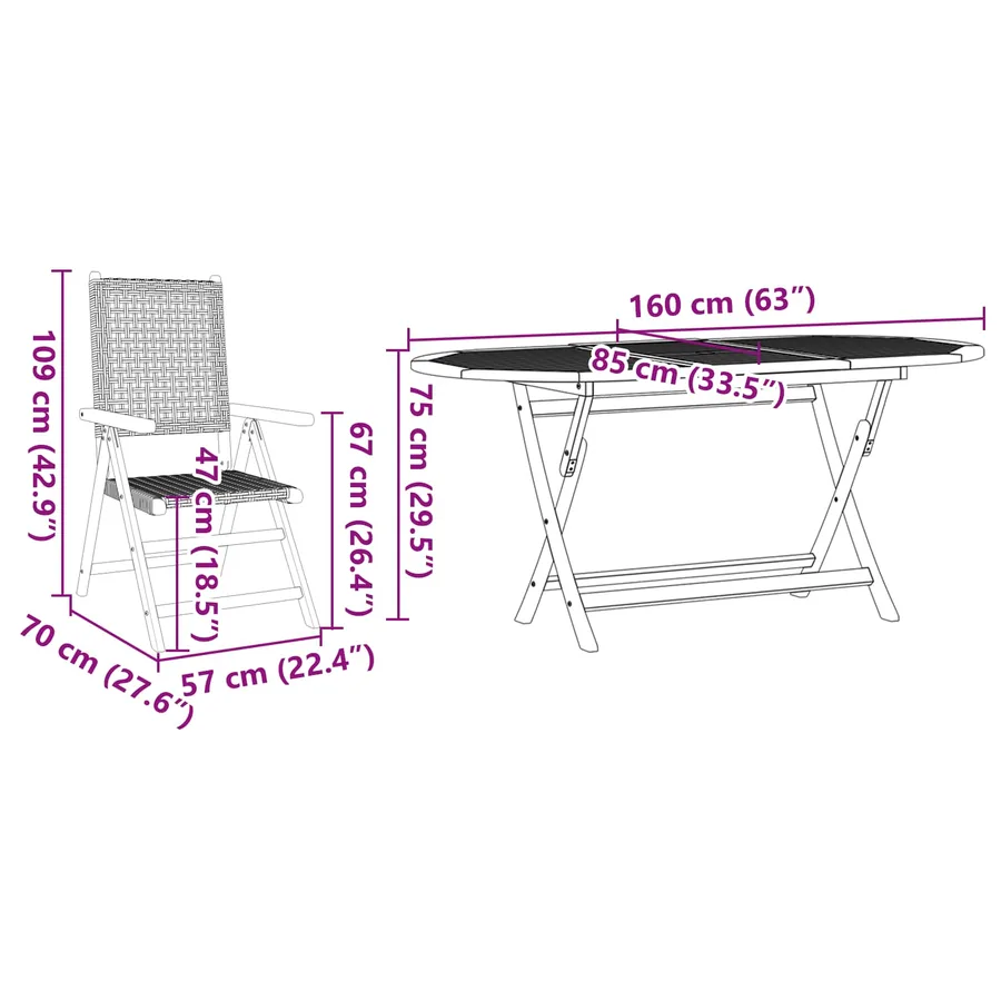 Ensemble de salle à manger pour jardin 7 pcs Gris - 6
