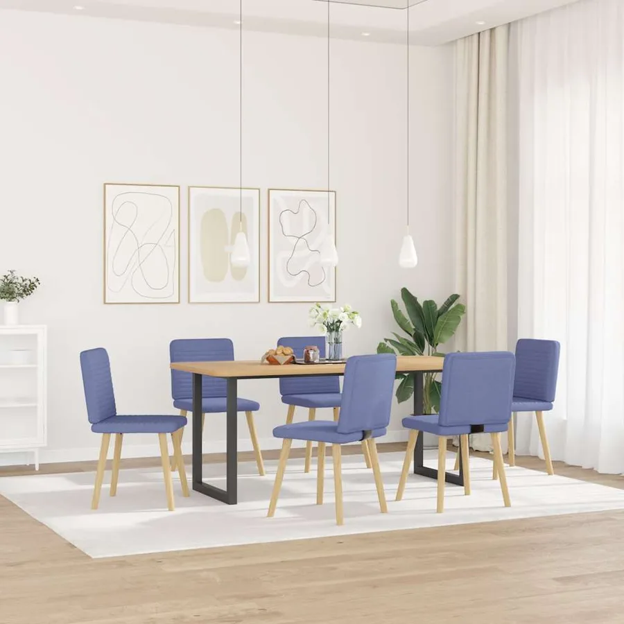 Chaises à manger lot de 6 bleu jean tissu - 2