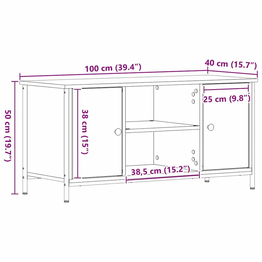 Meuble TV Bois ancien 100 x 40 x 50 cm Bois d'ingénierie - 11