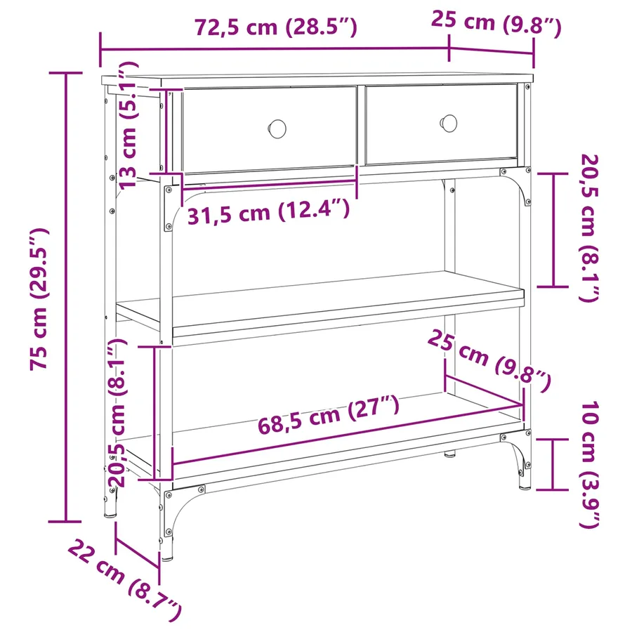 Table console avec tiroir Chêne artisanal 72,5 x 25 x 75 cm - 12