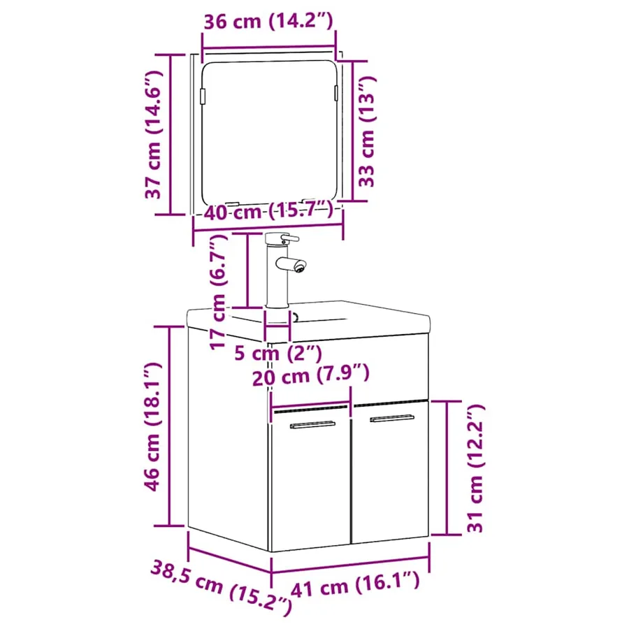 Ensemble de mobilier de salle de bain 3 pcs Bois Ancien - 16