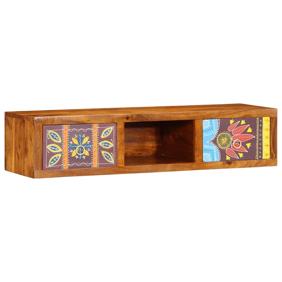 Meuble TV mural multicolore 100x30x22 bois massif d'acacia - 3