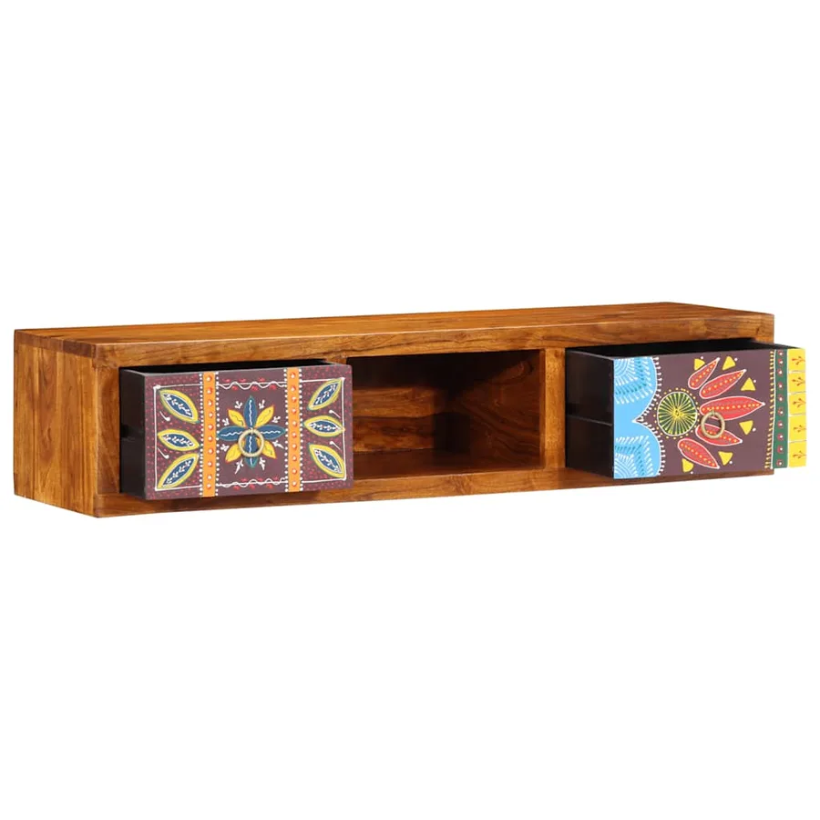 Meuble TV mural multicolore 100x30x22 bois massif d'acacia - 4