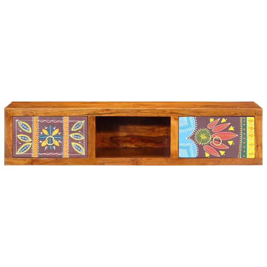 Meuble TV mural multicolore 100x30x22 bois massif d'acacia - 5