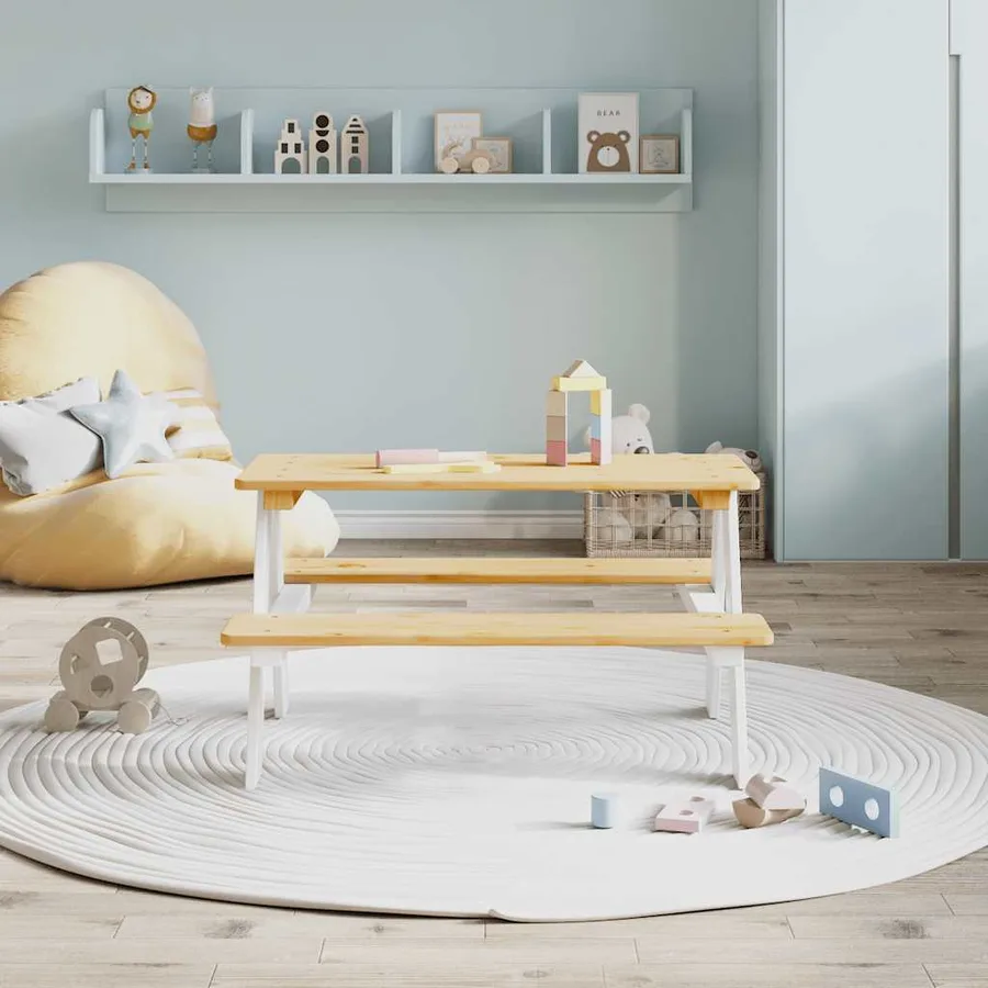Table et bancs pour enfants IRUN blanc 90x79,5x50cm bois massif - 3