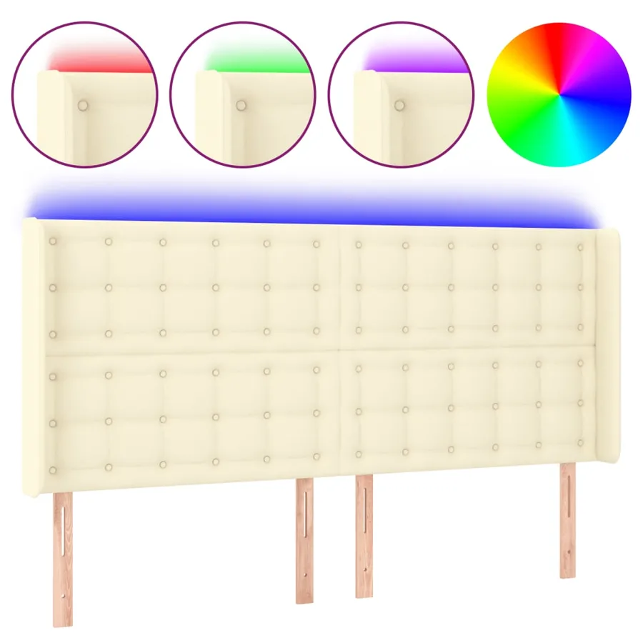 Tête de lit à LED Crème 147x16x118/128 cm Similicuir - 2