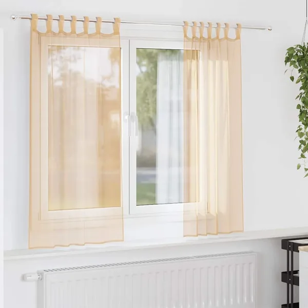 Rideaux en voile avec boucles 2 pcs sable 140x140 cm