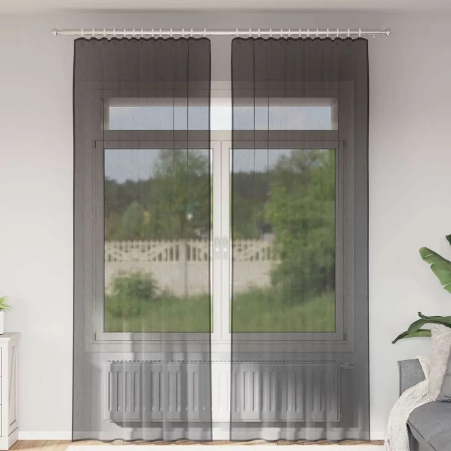 Rideaux en voile avec passe-tringles 2 pcs noir