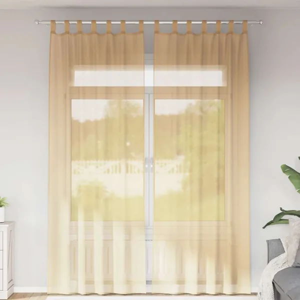 Rideaux en voile avec boucles 2 pcs sable 140x260 cm