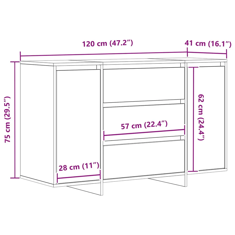 Buffet avec tiroir Noir 120 x 41 x 75 cm Bois d'ingénierie - 13