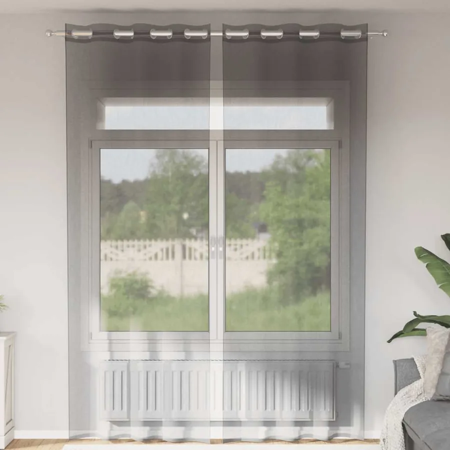 Rideaux en voile avec œillets 2 pcs gris foncé 140x300 cm