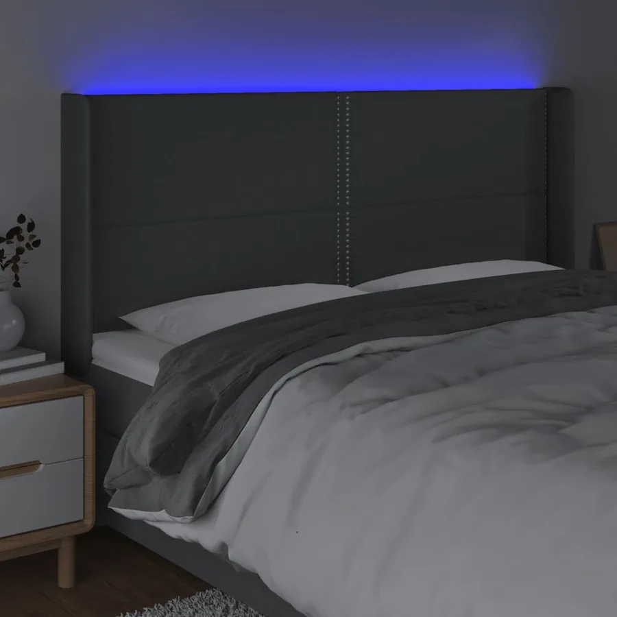 Tête de lit à LED Gris foncé 203x16x118/128 cm Tissu - 4