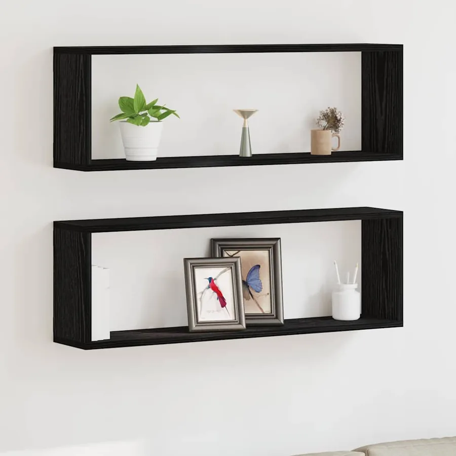 Étagères Murales avec étagère 2 pcs Chêne noir 80 x 15 x 26 cm